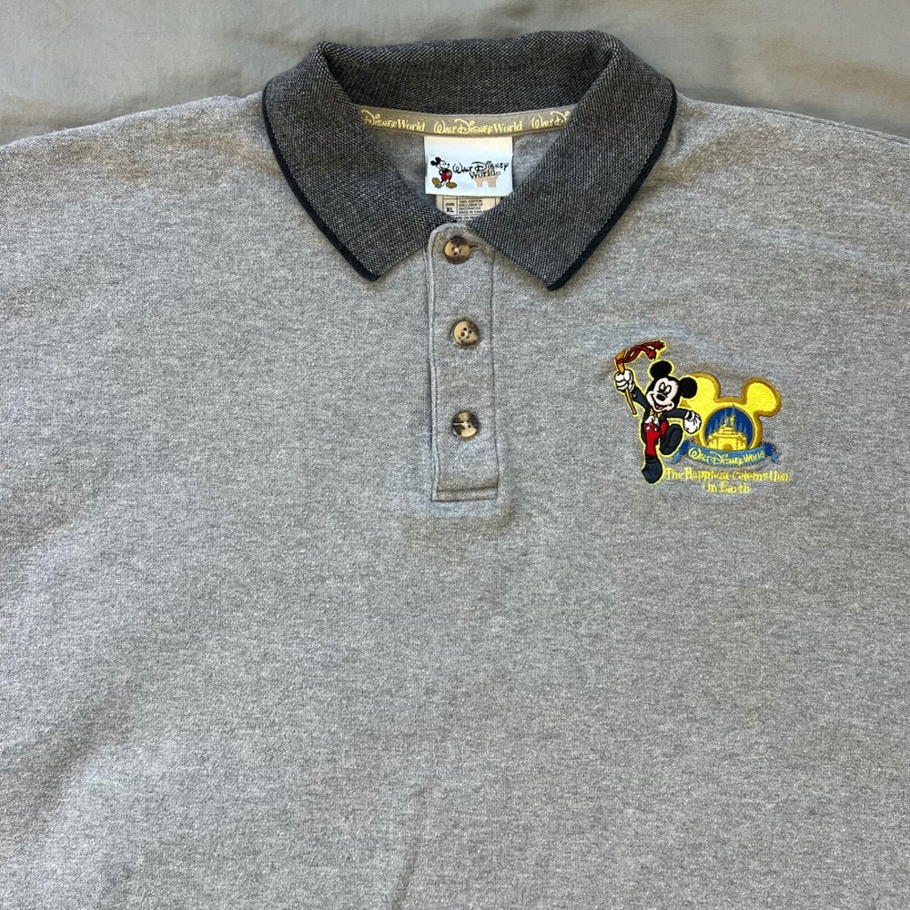 Disney World Mickey Mouse Polo Shirt Mens XL Gray‎ Happiest Celebration On Earth